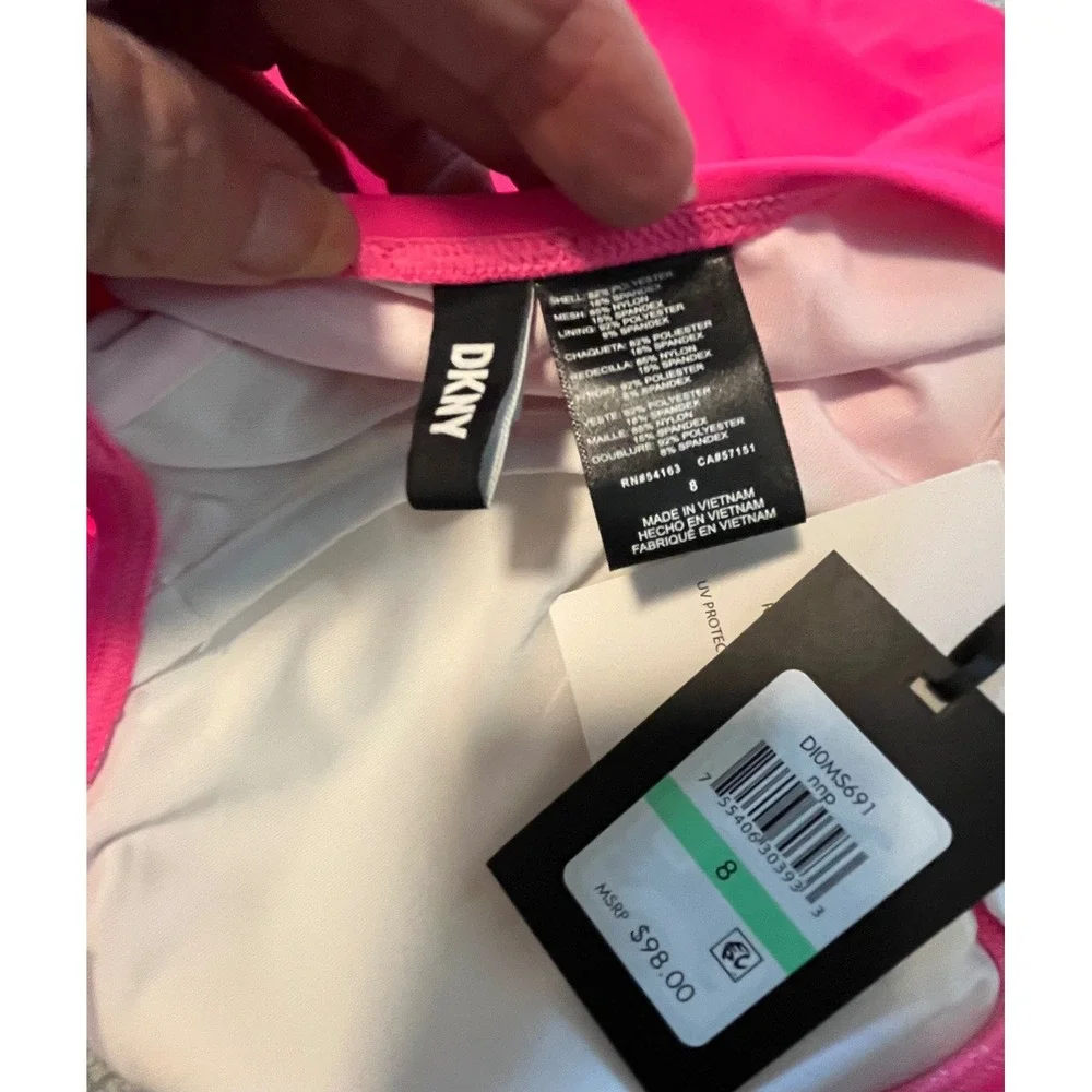 NWT DKNY Ruffle Plunge Underwire Tummy Control One-Piece Swimsuit Sz 8 Neon Pink - Picture 5 of 7